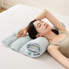 2-in-1 Blue Adjustable Travel Towel Pillow Integeatd 60 x 140CM Foldable Padded Mat, Soft Cotton Neck Support Roll Pillow Mat