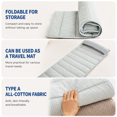 2-in-1 Blue Adjustable Travel Towel Pillow Integeatd 60 x 140CM Foldable Padded Mat, Soft Cotton Neck Support Roll Pillow Mat