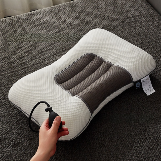 Grey Airbag Adjustable Cervical Neck Support Pillow - All Reason High Resilient Ergonomic Bed Traction Pillow with 4D Texture