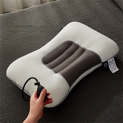 Grey Airbag Adjustable Cervical Neck Support Pillow - All Reason High Resilient Ergonomic Bed Traction Pillow with 4D Texture