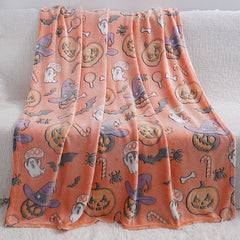 Glow in the Dark Flannel Blanket with Playful Hallowen Pumpkin (S144 / 130 x 150CM) - Versatile Soft Plush Magic Throw Blanke