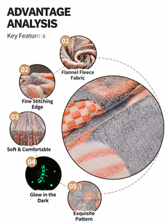 Glow in the Dark Flannel Blanket with Playful Hallowen Pumpkin (S140 / 130 x 150CM) - Versatile Soft Plush Magic Throw Blanke