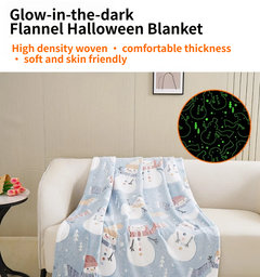 Glow in the Dark Flannel Blanket with Playful Hallowen Pumpkin (S126 / 150 x 200CM) - Versatile Soft Plush Magic Throw Blanke