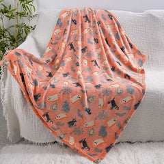 Glow in the Dark Flannel Blanket with Playful Hallowen Pumpkin (S127 / 150 x 200CM) - Versatile Soft Plush Magic Throw Blanke