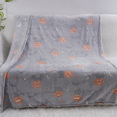 Glow in the Dark Flannel Blanket with Playful Hallowen Pumpkin (S126 / 75 x 100CM) - Versatile Soft Plush Magic Throw Blanket