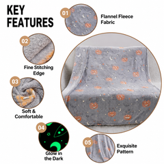 Glow in the Dark Flannel Blanket with Playful Hallowen Pumpkin (S126 / 75 x 100CM) - Versatile Soft Plush Magic Throw Blanket