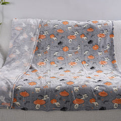 Glow in the Dark Flannel Blanket with Playful Hallowen Pumpkin (S135 / 150 x 200CM) - Versatile Soft Plush Magic Throw Blanke