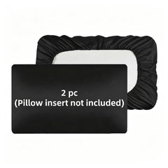 2 Pack Black Satin Adjustable Pillowcases Set of Standard Size 20x26" - Soft Faux Silk Travel Covers for Hair & Skin, with El