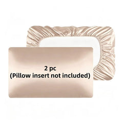 2 Pack Khaki Satin Adjustable Pillowcases Set of Queen Size 20x30" - Soft Faux Silk Travel Covers for Hair & Skin, with Elast