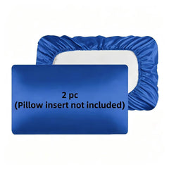 2 Pack Navy Blue Satin Adjustable Pillowcases Set of Standard Size 20x26" - Soft Faux Silk Travel Covers for Hair & Skin, wit