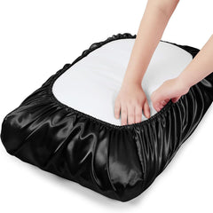 2 Pack Navy Blue Satin Adjustable Pillowcases Set of Standard Size 20x26" - Soft Faux Silk Travel Covers for Hair & Skin, wit