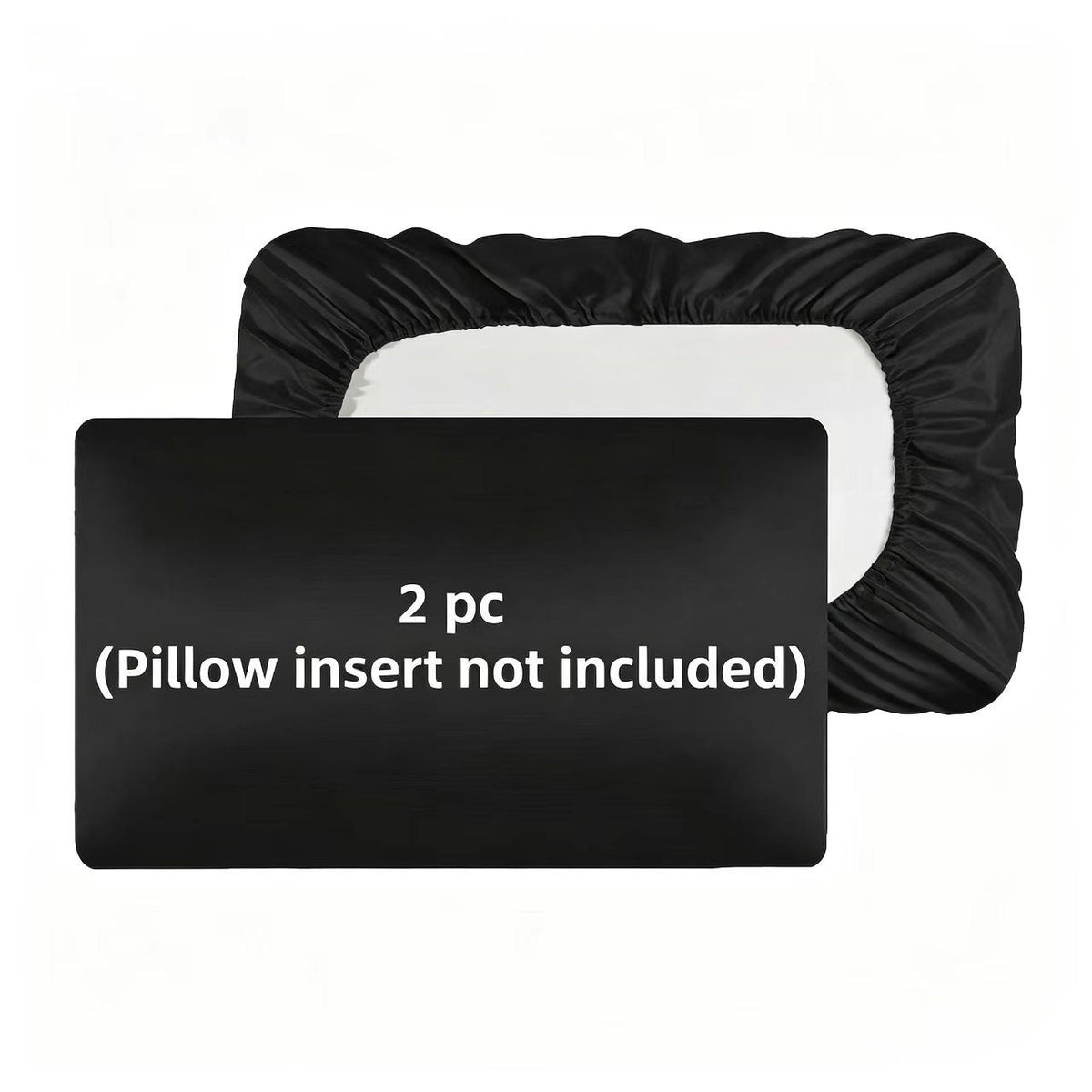 2 Pack Black Satin Adjustable Pillowcases Set of Queen Size 20x30" - Soft Faux Silk Travel Covers for Hair & Skin, with Elast