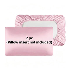 2 Pack Pink Satin Adjustable Pillowcases Set of Queen Size 20x30" - Soft Faux Silk Travel Covers for Hair & Skin, with Elasti