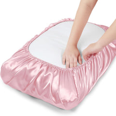 2 Pack Pink Satin Adjustable Pillowcases Set of Queen Size 20x30" - Soft Faux Silk Travel Covers for Hair & Skin, with Elasti