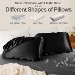 2 Pack Grey Satin Adjustable Pillowcases Set of Standard Size 20x26" - Soft Faux Silk Travel Covers for Hair & Skin, with Ela