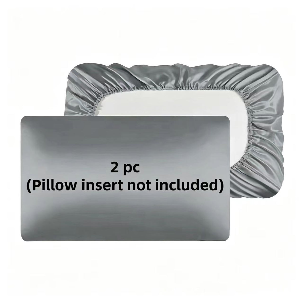 2 Pack Grey Satin Adjustable Pillowcases Set of Queen Size 20x30" - Soft Faux Silk Travel Covers for Hair & Skin, with Elasti