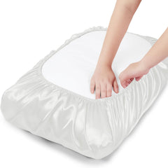 2 Pack White Satin Adjustable Pillowcases Set of Standard Size 20x26" - Soft Faux Silk Travel Covers for Hair & Skin, with El