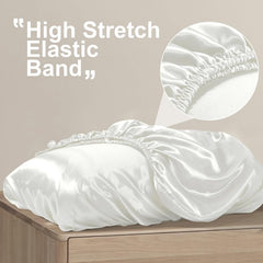2 Pack White Satin Adjustable Pillowcases Set of Queen Size 20x30" - Soft Faux Silk Travel Covers for Hair & Skin, with Elast