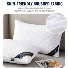 High Rebound Quilted Hotel Pillow Set 2 Pack - Anti Collapse Brushed Fabric Bed Sleeping Pillows for Ergonomic Neck Support (Low Pillow)
