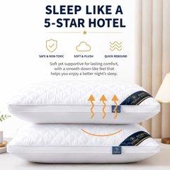 High Rebound Quilted Hotel Pillow Set 2 Pack - Anti Collapse Brushed Fabric Bed Sleeping Pillows for Ergonomic Neck Support (Low Pillow)