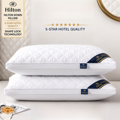 High Rebound Quilted Hotel Pillow Set 2 Pack - Anti Collapse Brushed Fabric Bed Sleeping Pillows for Ergonomic Neck Support (Medium Pillow)