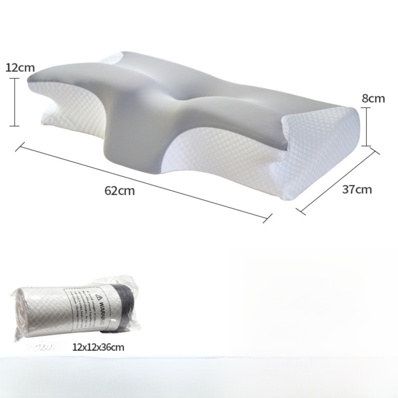 Silk Grey Horn Shape Contour Memory Foam Cervical Pillow with Breathable Zipper Cover and Protective Inner Lining - Dual Height Ergonomic Neck Support Butterfly Pillow for Pressure Relief (24.4 x 14.6 x 4.7 / 5.5")