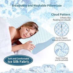 60 x 40CM Ergonomic Cooling Memory Foam Contour Pillow - Slow Rebound Cervical Neck Support Bed Pillow with Washable Ice Silk Cover and Protective Inner Lining