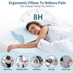 60 x 40CM Ergonomic Cooling Memory Foam Contour Pillow - Slow Rebound Cervical Neck Support Bed Pillow with Washable Ice Silk Cover and Protective Inner Lining