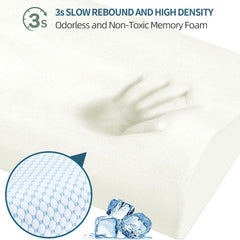 60 x 40CM Ergonomic Cooling Memory Foam Contour Pillow - Slow Rebound Cervical Neck Support Bed Pillow with Washable Ice Silk Cover and Protective Inner Lining