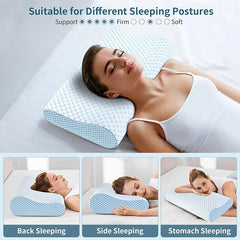 60 x 40CM Ergonomic Cooling Memory Foam Contour Pillow - Slow Rebound Cervical Neck Support Bed Pillow with Washable Ice Silk Cover and Protective Inner Lining