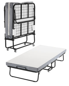 Rollaway Bed, 96.5 cm x 190 cm Folding Bed with 10 cm Mattress, Twin Size Foldable Bed with Sturdy Metal Frame & Memory Foam Mattress, Portable Roll Away Bed with Mattress, for Adults, Guest