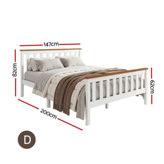 Artiss Bed Frame Double Size Wooden White PONY