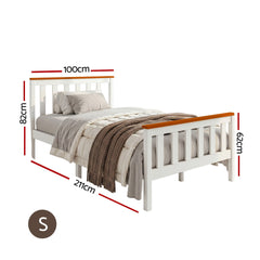 Artiss Bed Frame Single Size Wooden White PONY