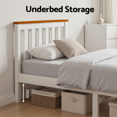 Artiss Bed Frame Single Size Wooden White PONY