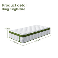 BedStory Pocket Spring Latex Hybrid Euro Top Mattress – King Single