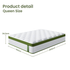 BedStory Pocket Spring Latex Hybrid Euro Top Mattress – Queen